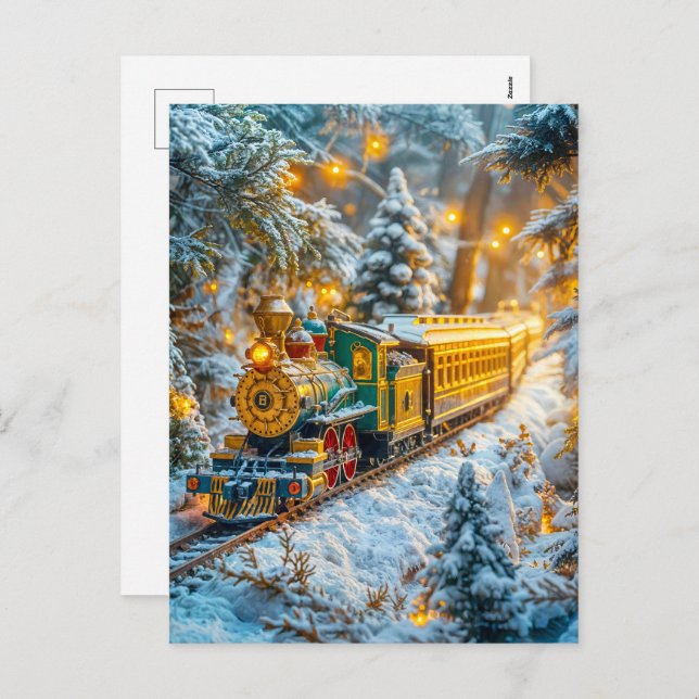 Miniature steam train on snowy mountain track holiday postcard (Front/Back)