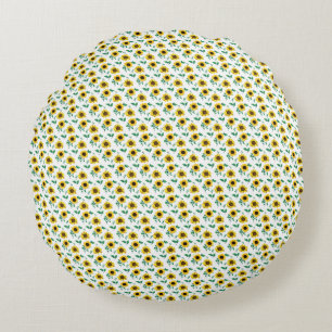 Miniature Sunflowers & Botanical Leaves Pattern Round Pillow