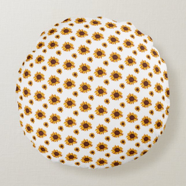 Miniature Sunflowers Pattern Round Pillow (Front)