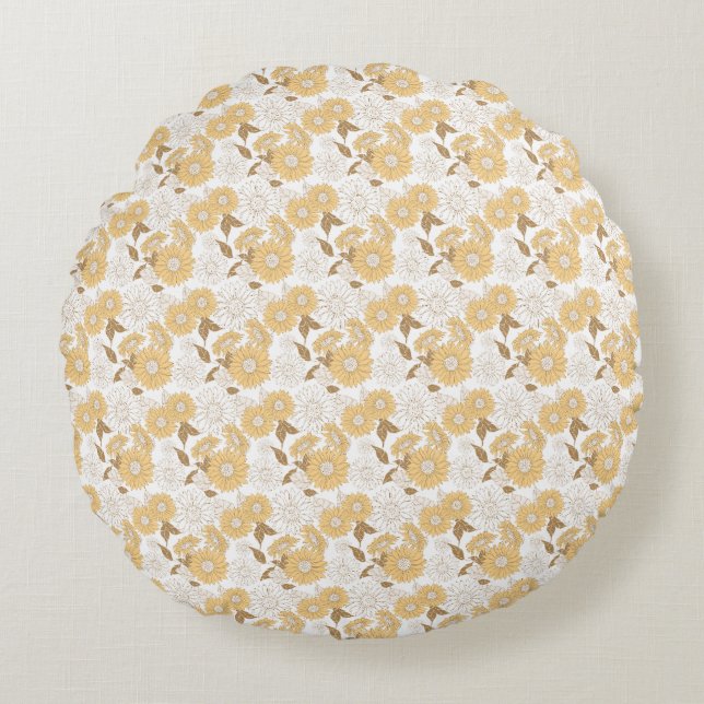 Miniature Sunflowers Pattern Round Pillow (Front)