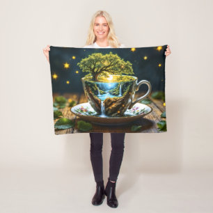 Miniature teacup wonderland colourful art fleece blanket