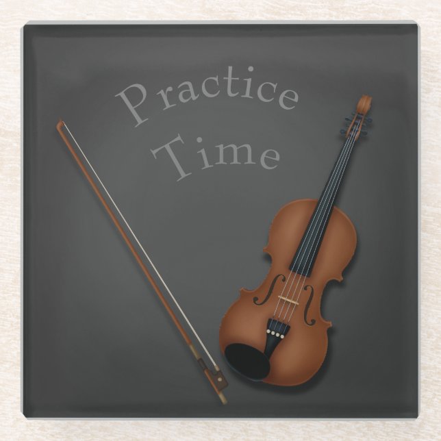 Miniature Violin & Bow Inside Personalized Glass Coaster (Front)