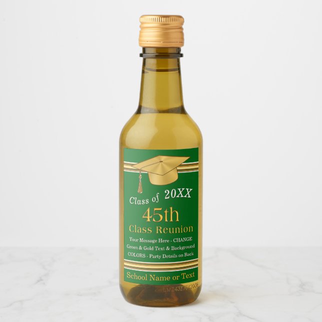 Miniature Wine Bottle Labels, Green and Gold Label (Front)
