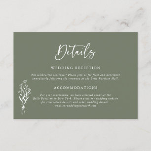Minimailist Bouquet Taupe Green Wedding Details Enclosure Card