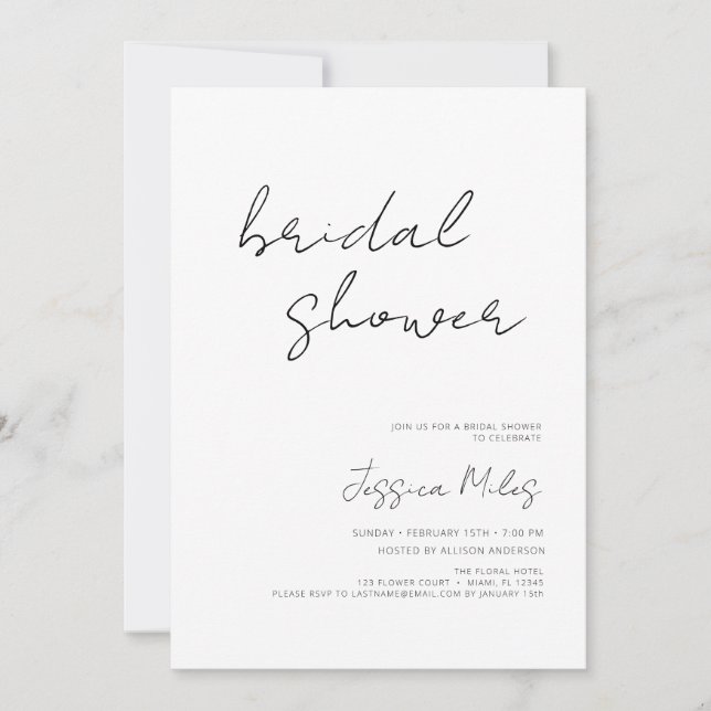Minimaist script bridal shower invitation (Front)