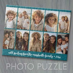 Minimal 10 Photo Collage - Basic Blue Grid Jigsaw Puzzle