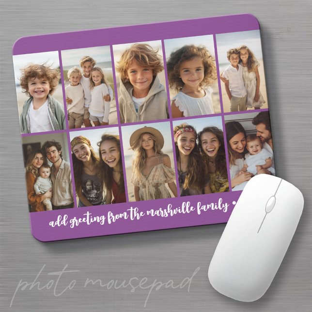 Minimal 10 Photo Collage - Basic Purple Grid Mouse Pad (Create a Photo Mousepad - Add your favorite photos to make a unique gift or memento for family!)