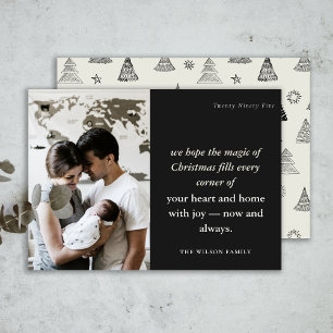 Minimal 1 Photo Black & White Christmas Spirit Holiday Card