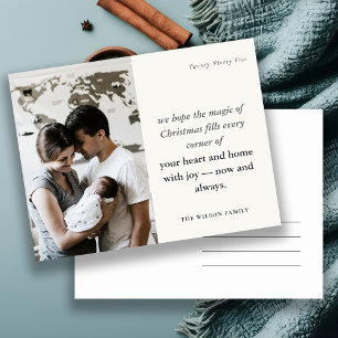 Minimal 1 Photo Black & White Christmas Spirit Holiday Postcard