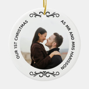 Minimal 1st Christmas as Mr and Mrs Photo Ceramic Ornament