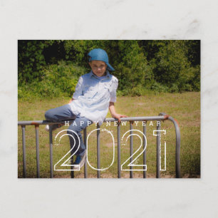 Minimal 2021 New Years Kids Photo Postcard