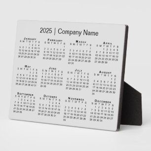 Minimal 2025 Calendar Company Name on Grey Desktop Plaque