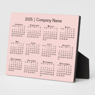 Minimal 2025 Calendar Company Name on Pink Desktop Plaque
