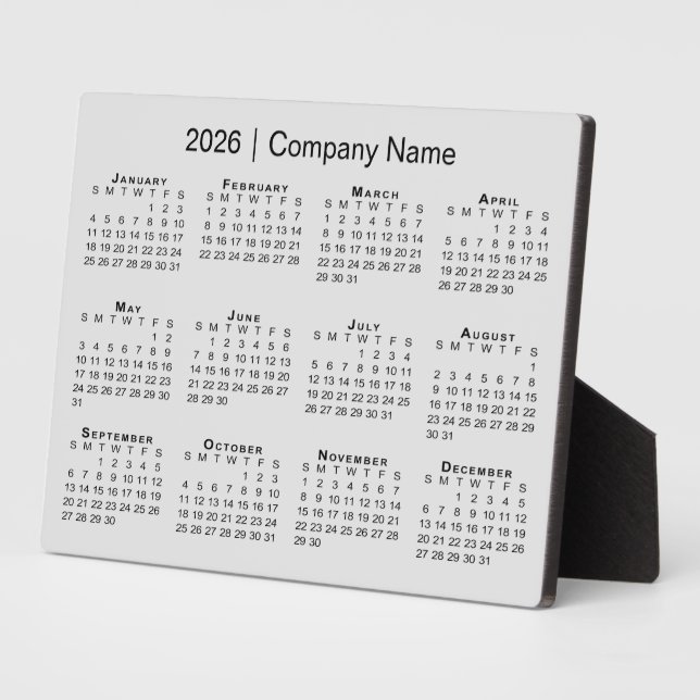 Minimal 2026 Calendar Company Name Grey Desktop Plaque (Side)
