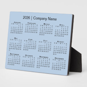 Minimal 2026 Calendar Company Name Light Blue Desk Plaque