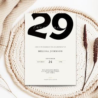 Minimal 29th Birthday Invitation - Bold Typo