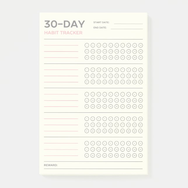 Minimal 30 Day Challenge Habit Tracker Design Post-it Notes (Front)