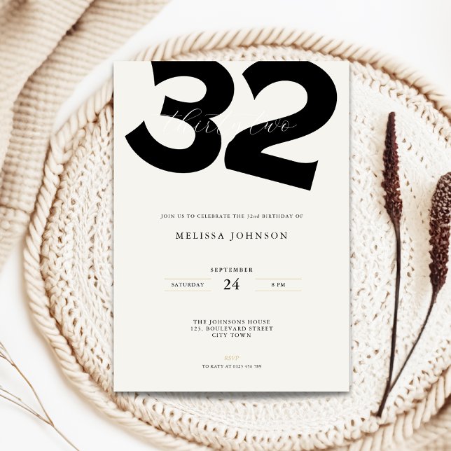 Minimal 32nd Birthday Invitation - Bold Typo (Minimal 32nd birthday invitation with bold typography)