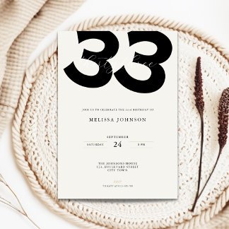 Minimal 33rd Birthday Invitation - Bold Typo