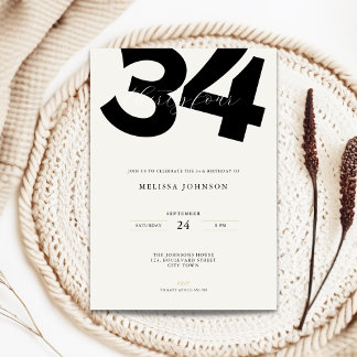 Minimal 34th Birthday Invitation - Bold Typo