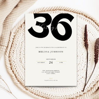 Minimal 36th Birthday Invitation - Bold Typo