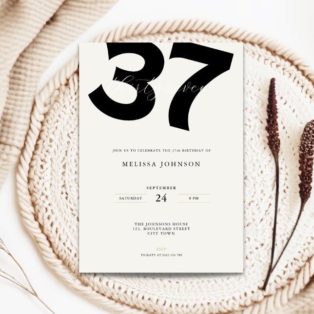 Minimal 37th Birthday Invitation - Bold Typo (Minimal 37th birthday invitation with bold typography)