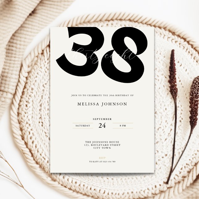 Minimal 38th Birthday Invitation - Bold Typo (Minimal 38th birthday invitation with bold typography)