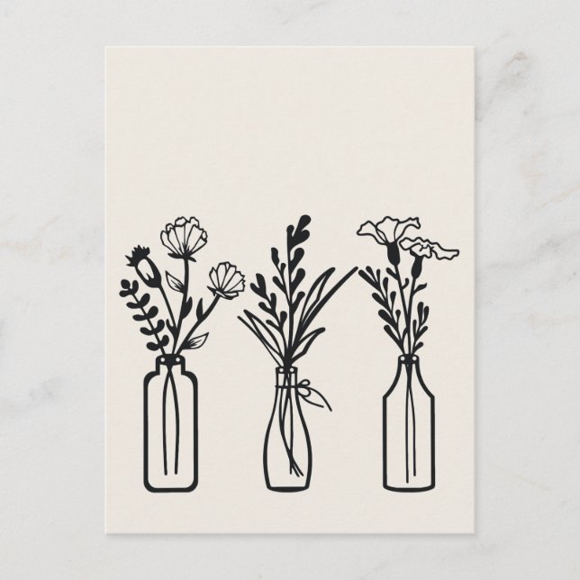 Minimal | 3 Flower Vases | Modern Postcard (Front)