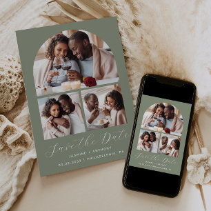 Minimal 3-Photo Collage Arch Sage Green Save The Date
