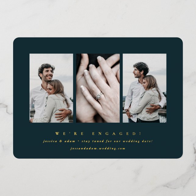 Minimal 3 Photo Engagement Foil Announcement (Front)