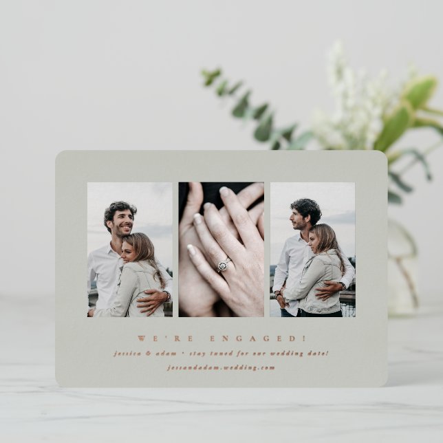 Minimal 3 Photo Engagement Foil Announcement (Standing Front)