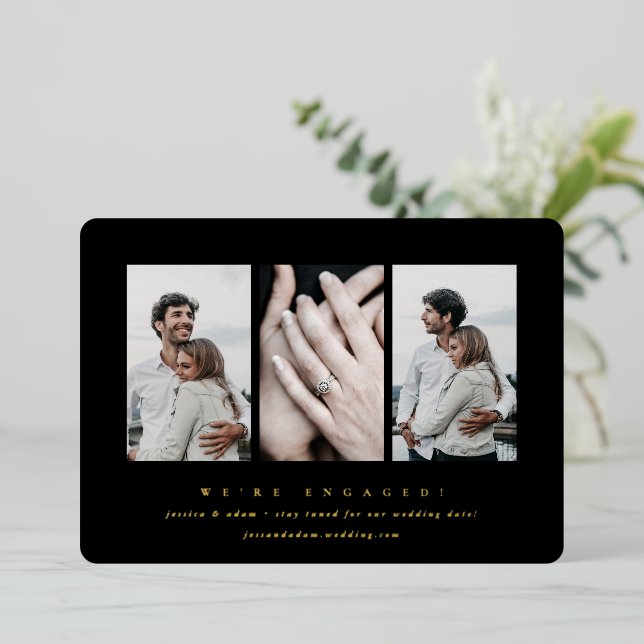 Minimal 3 Photo Engagement Foil Announcement (Standing Front)