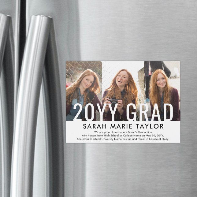 Minimal 3 Photo Magnetic Graduation Announcement (Creator Uploaded)