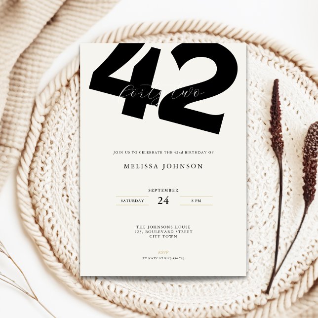 Minimal 42nd Birthday Invitation - Bold Typo (Minimal 42nd birthday invitation with stylish bold typography)