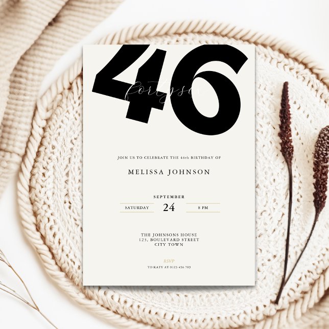 Minimal 46th Birthday Invitation - Bold Typo (Minimal 46th birthday invitation with stylish bold typography)