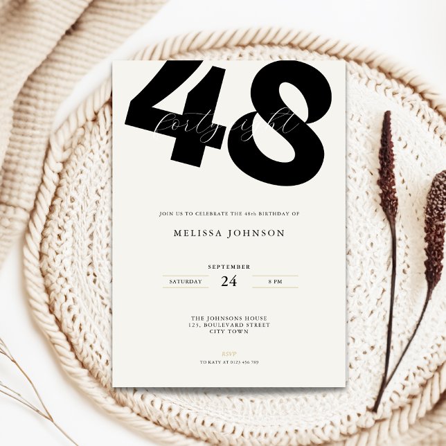 Minimal 48th Birthday Invitation - Bold Typo (Minimal 48th birthday invitation with stylish bold typography)