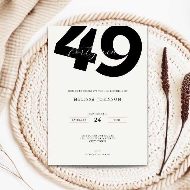 Minimal 49th Birthday Invitation - Bold Typo (Minimal 49th birthday invitation with stylish bold typography)