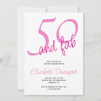 Minimal 50 and Fab Pink Birthday Invitation