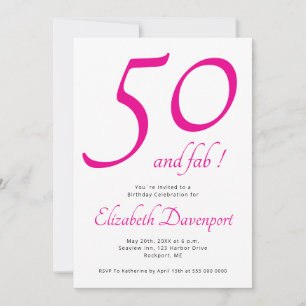 Minimal 50 and Fab Pink Birthday Invitation