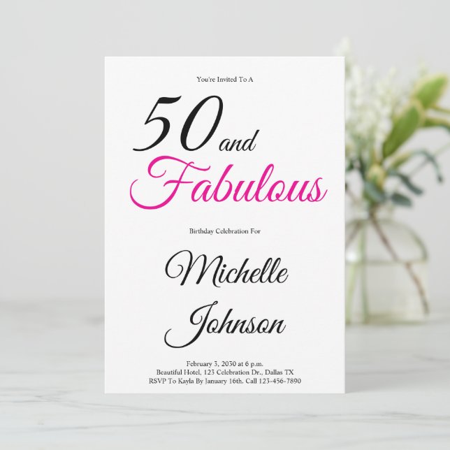 Minimal 50 and Fabulous 50th Birthday Party Invitation (Standing Front)