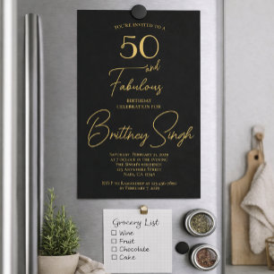 Minimal 50 and Fabulous Black 50th Birthday Party Invitation