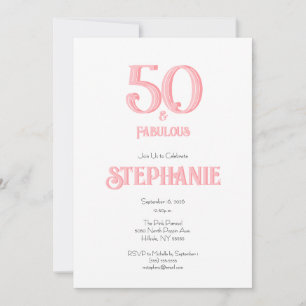 Minimal 50 and Fabulous Pink 50th Birthday Party Invitation
