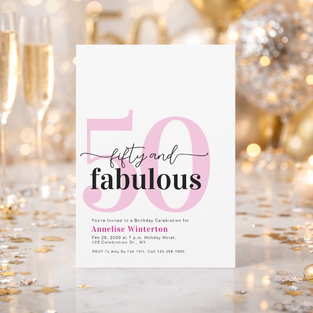 Minimal 50 and Fabulous Pink 50th Birthday Party Invitation (Creator Uploaded)