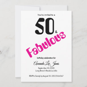 Minimal 50 and Fabulous Pink 50th Birthday Party Invitation