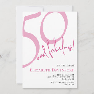 Minimal 50 and Fabulous Pink Birthday Invitation