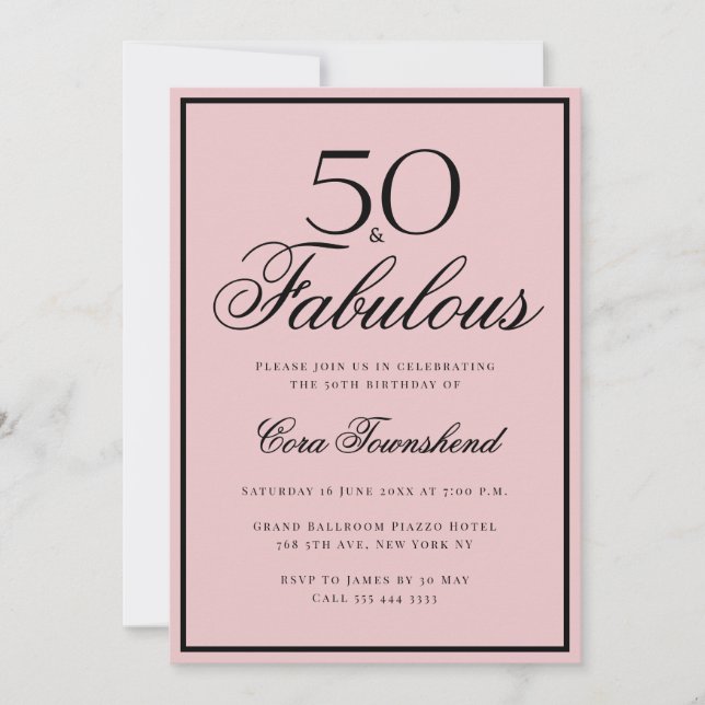 Minimal 50 & Fabulous Dusty Pink 50th Birthday Invitation (Front)