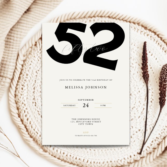 Minimal 52nd Birthday Invitation - Bold Typo (Minimal 52nd birthday invitation with bold typography for man and woman)