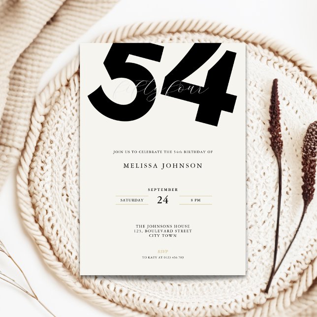 Minimal 54th Birthday Invitation - Bold Typo (Minimal 54th birthday invitation with bold typography for man and woman)