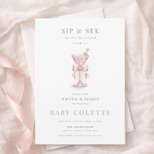 Minimal A Tini One Blush Pink Girl Sip & See Invitation