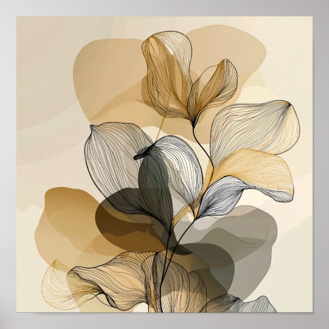 Minimal Abstract Botanical Line Art Design Poster (Front)